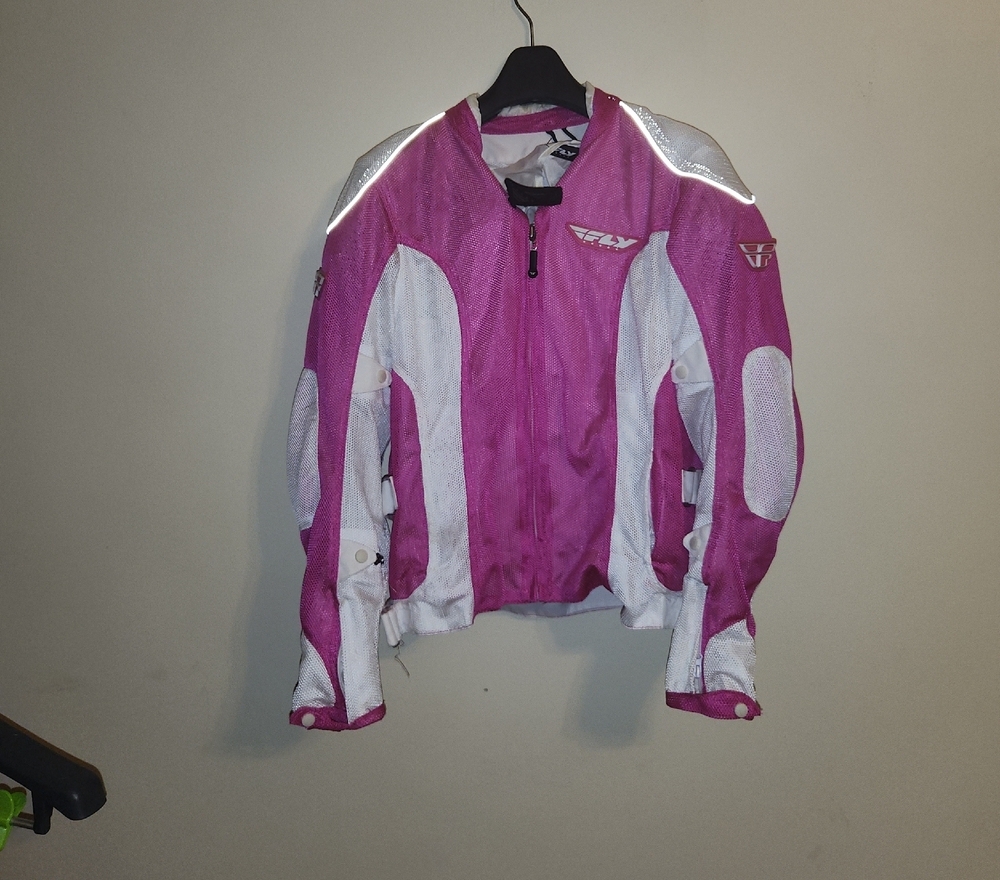 Vibrant Pink and White Women's Fly Racing Coolpro II Mesh Motorcycle Jacket. 